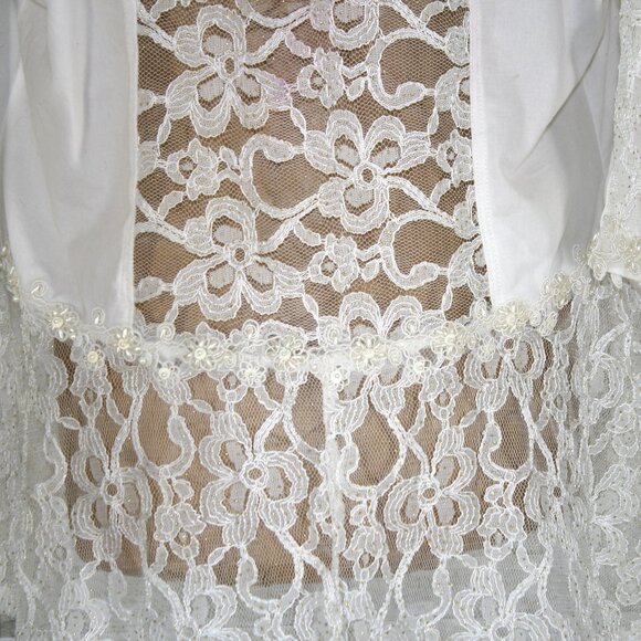 HAND CRAFTED Jacket Upcycled Peplum Lace Pearl Trim Floral White Bridal Large - Picture 2 of 14
